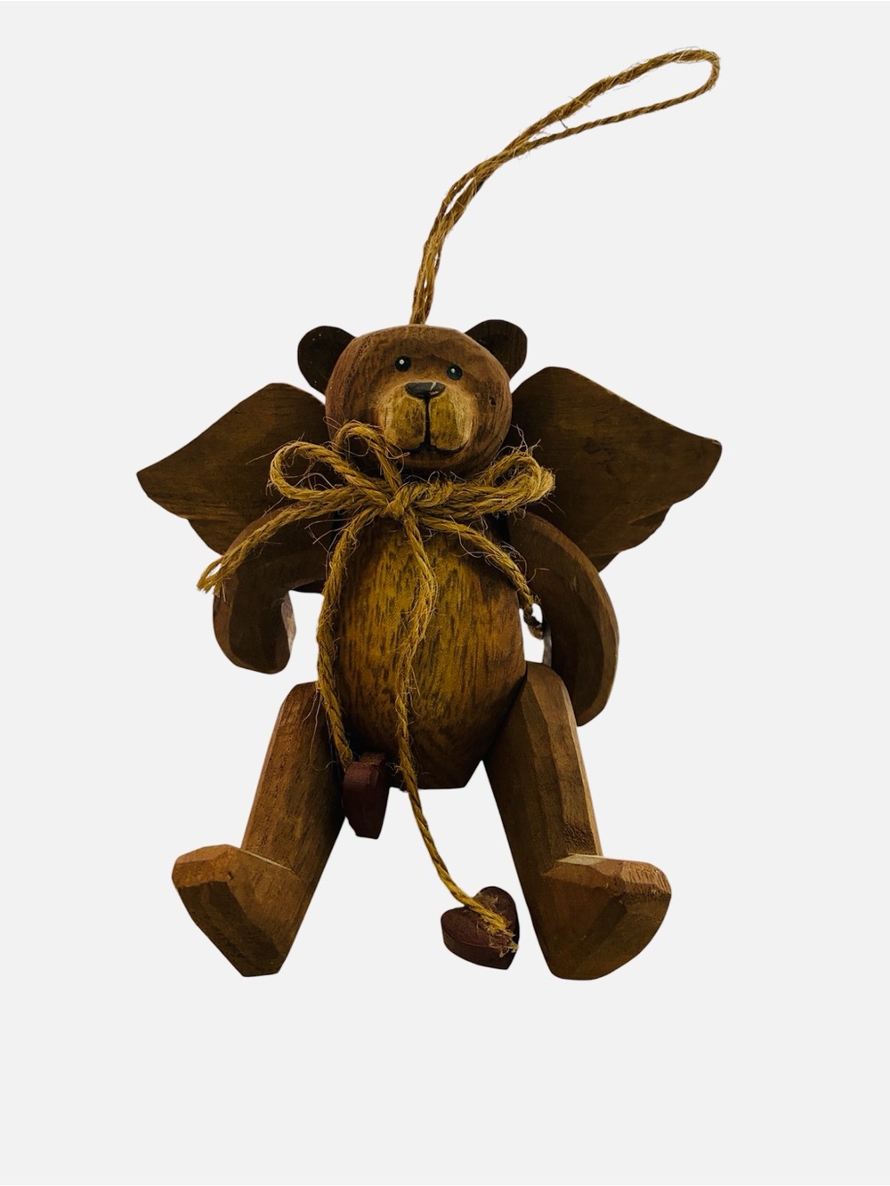 Rustic Brown Wooden Articulated Bear Angel Ornament - Home Accents